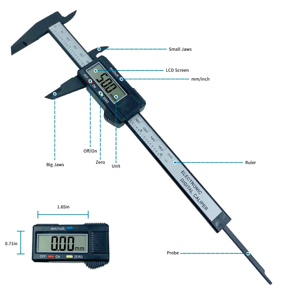 100mm Electronic Digital Caliper 6 Inch Carbon Fiber Vernier Caliper Gauge Micrometer Measuring Tool Digital Ruler